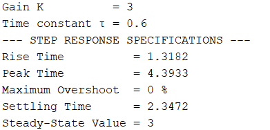 Click to enlarge Step Response Specifications for first order system
