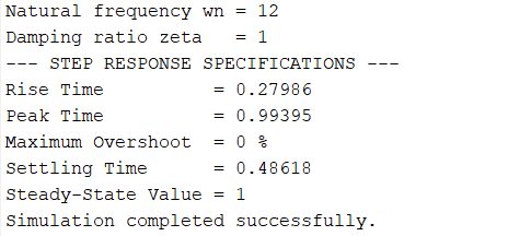 Click to enlarge Step Response Specifications for critically damped system