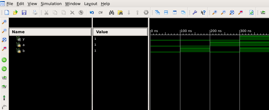 Click to enlarge Simulation waveform for AND gate
